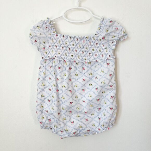 Janie and Jack The Lily Floral Smocked Baby Bubble Romper 6-12 months Spring - Picture 1 of 7
